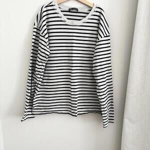 Zara Black and White Striped Long Sleeve Shirt Medium
